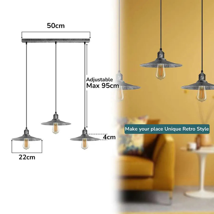 3 way metal shade hanging lamp -Size Image