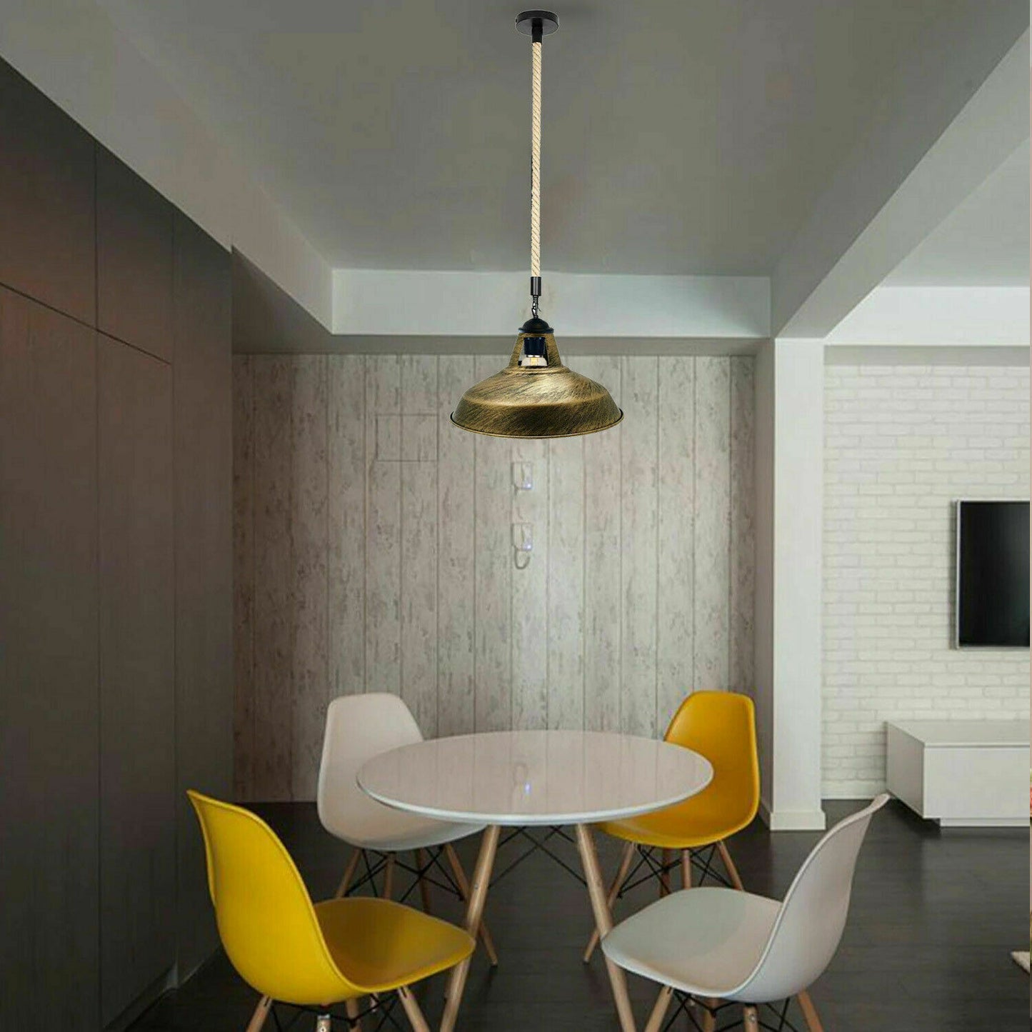 Hemp Rope Brushed Copper Shade Barn Slotted Pendant Light-Application image