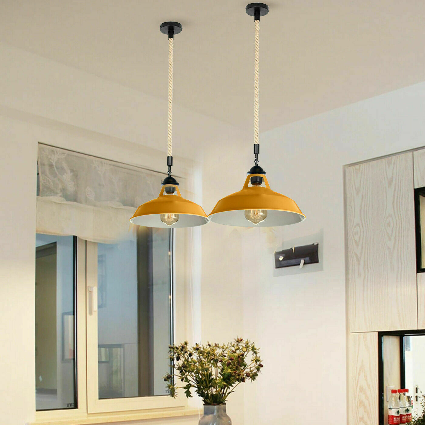 Retro Vintage Hemp Rope Orange Shade Barn Slot Pendant Light-Application Image