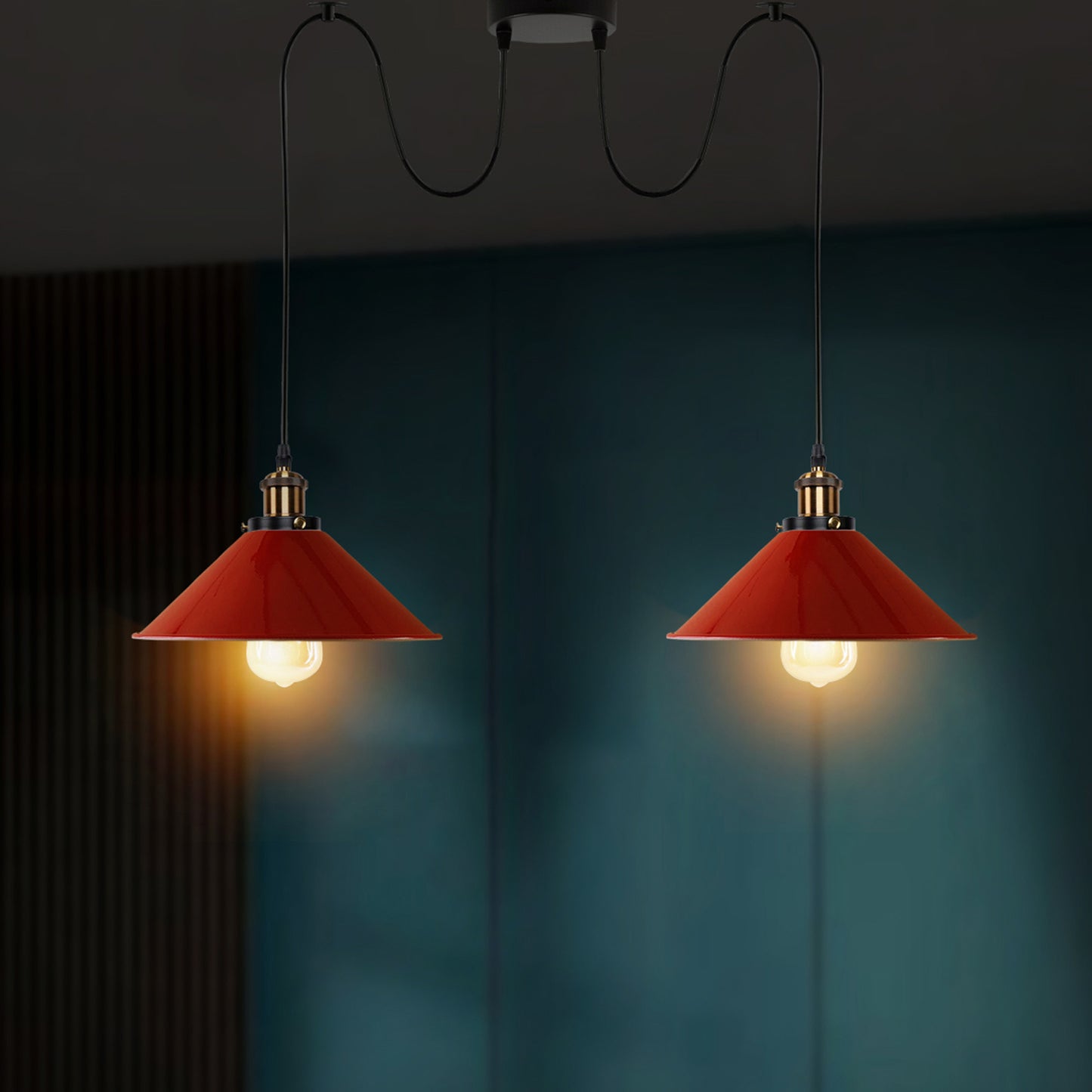 Red 2-way Retro Industrial Cone Shade Hanging Pendant Light-Application Image