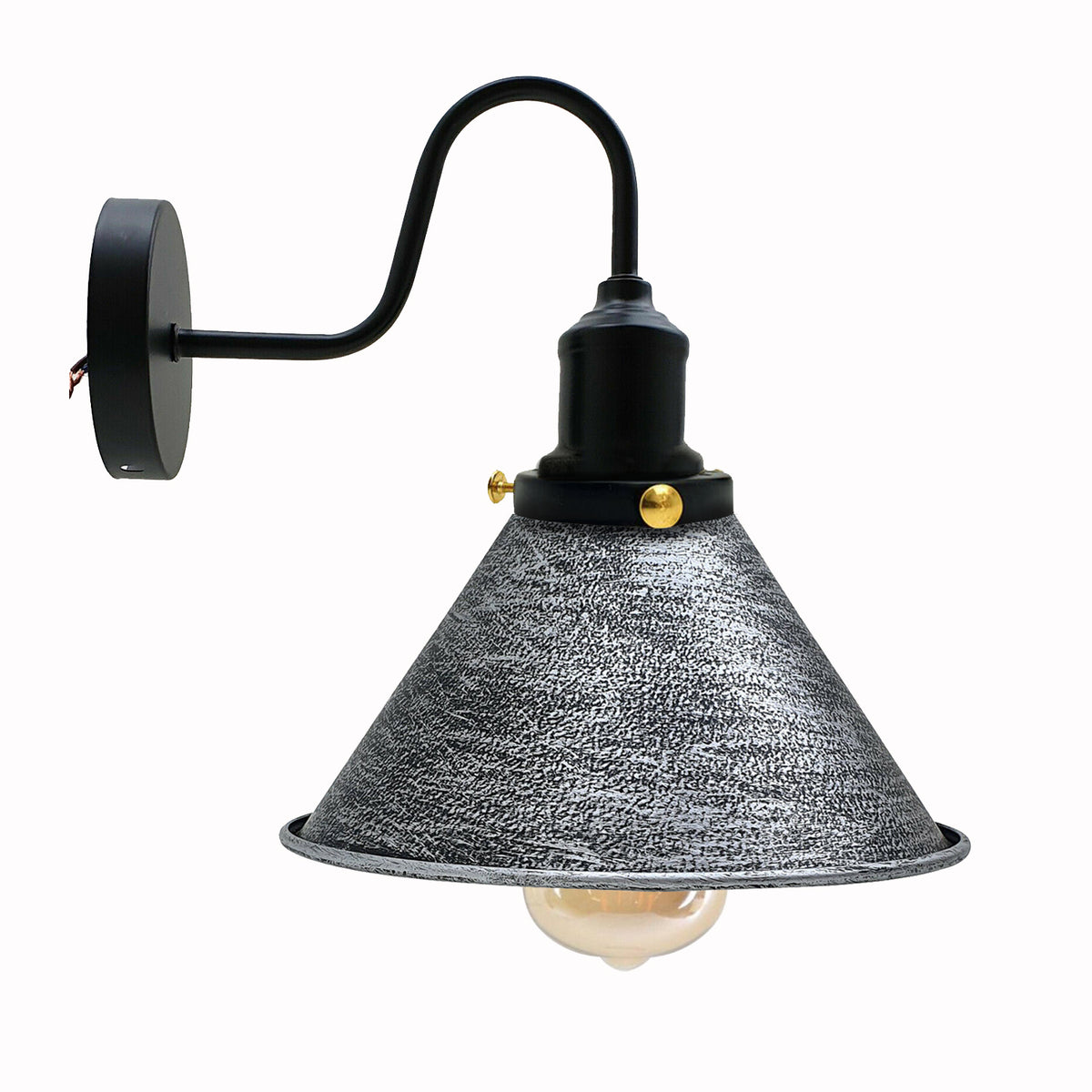 Vintage Brushed Silver Cone shape Wall Sconce Metal Industrial Wall Light