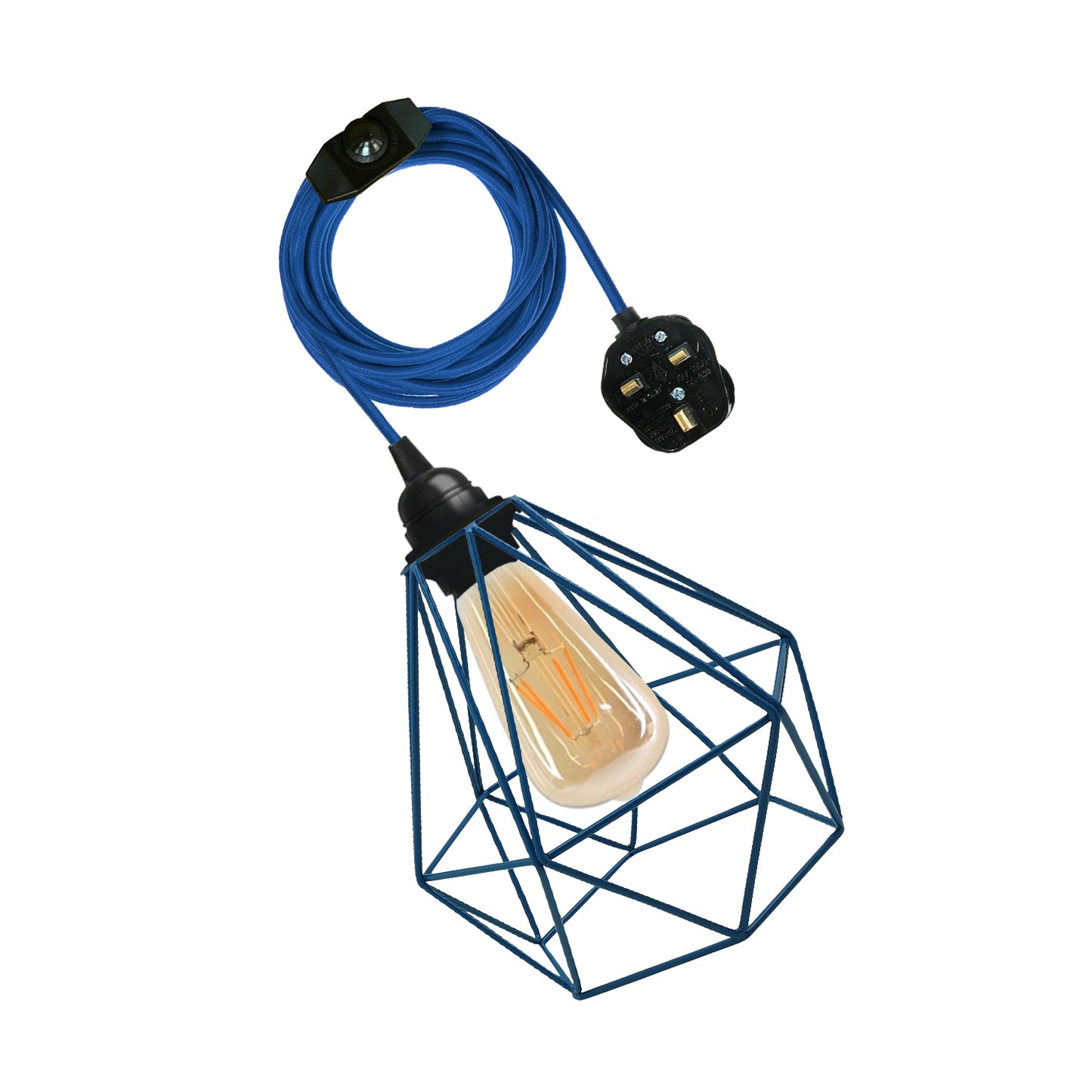 Blue Diamond Shade 4m Fabric Flex Cable Plug in Pendant Lamp~2182