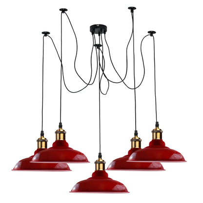 5 Way Vintage Chandelier Spider Ceiling Indoor Lamp Fixture Metal Curvy Shade Red~2212