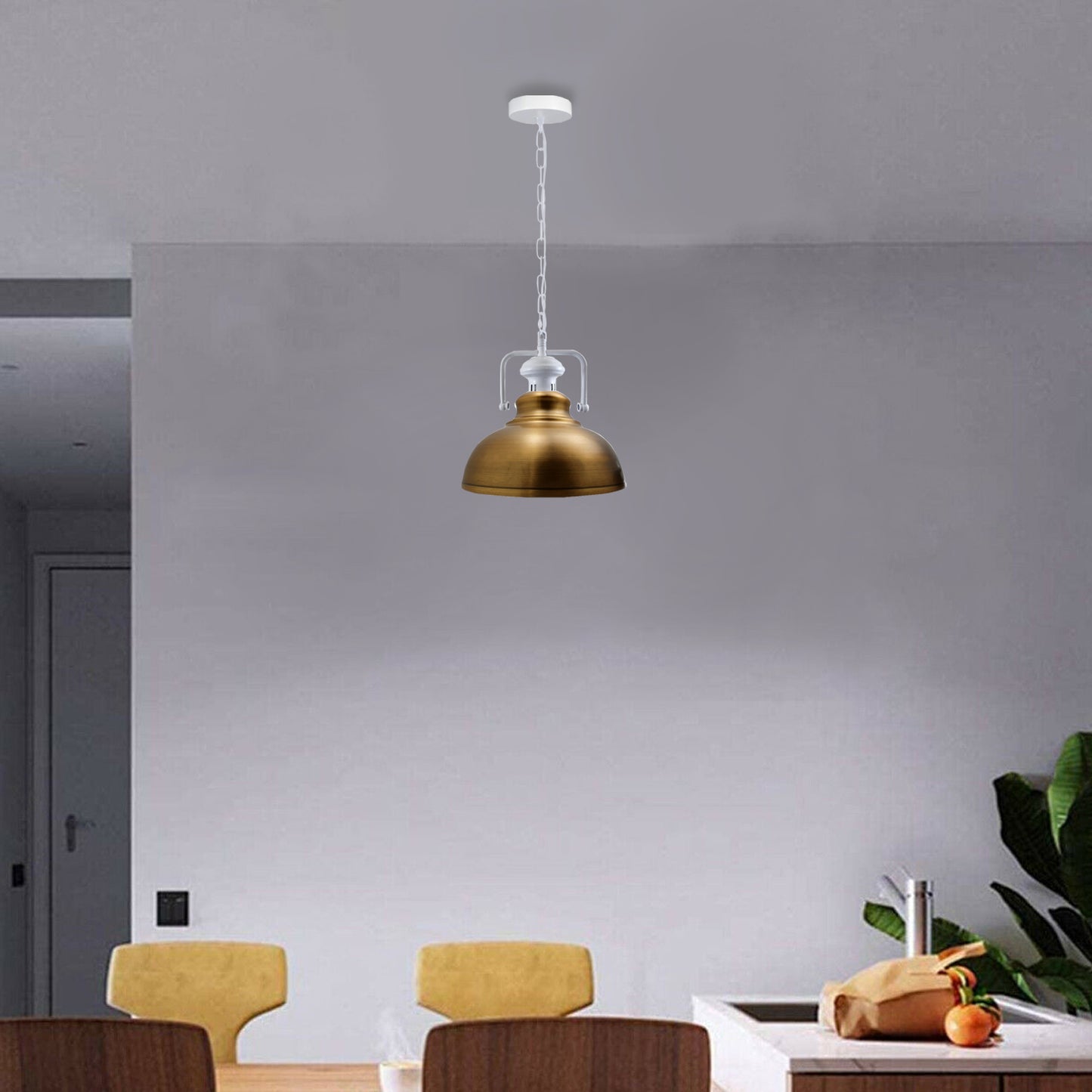 Yellow Brass Industrial Curvy Shade Metal Barn Pendant Light-Application Image