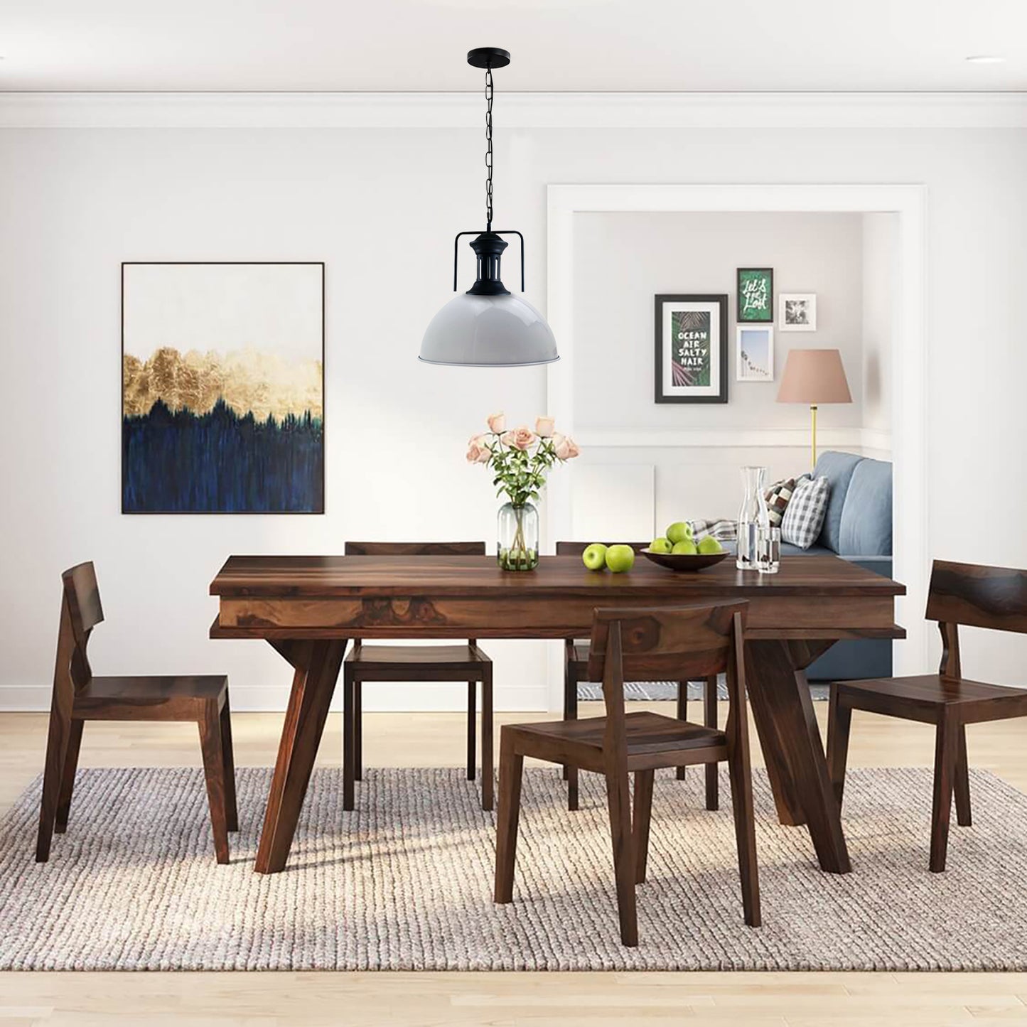 White Retro Loft Style Metal Shade Adjustable Pendant Light-ApplicationImage