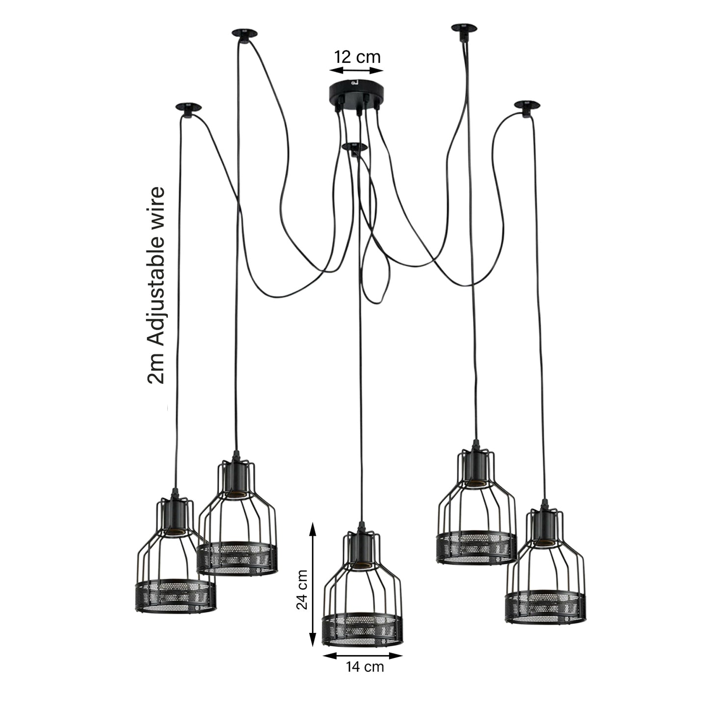 Retro 5Way Black Metal Cage Rustic Lamp Spider Pendant Light-Size Image