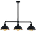 Galvanized Ceiling 3 Head Water Pipe Light Fitting With Black Dome Shade~2611 - Vintagelite