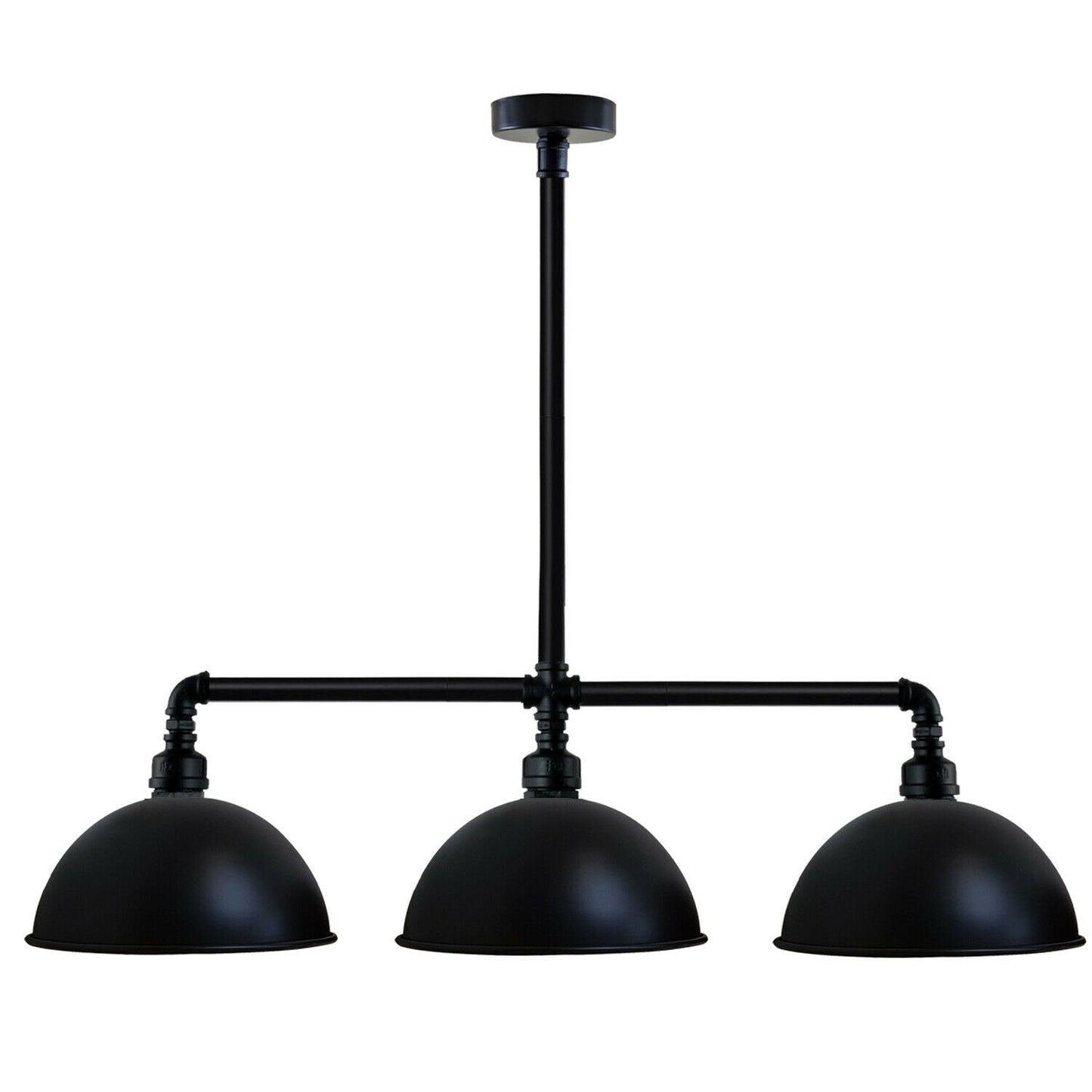 Galvanized Ceiling 3 Head Water Pipe Light Fitting With Black Dome Shade~2611