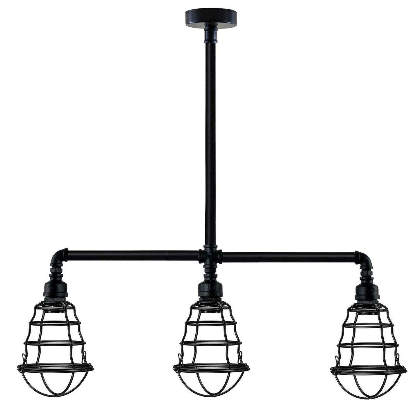Galvanized Ceiling 3 Head Lamp Black Metal Water Pipe Light Fitting~2608