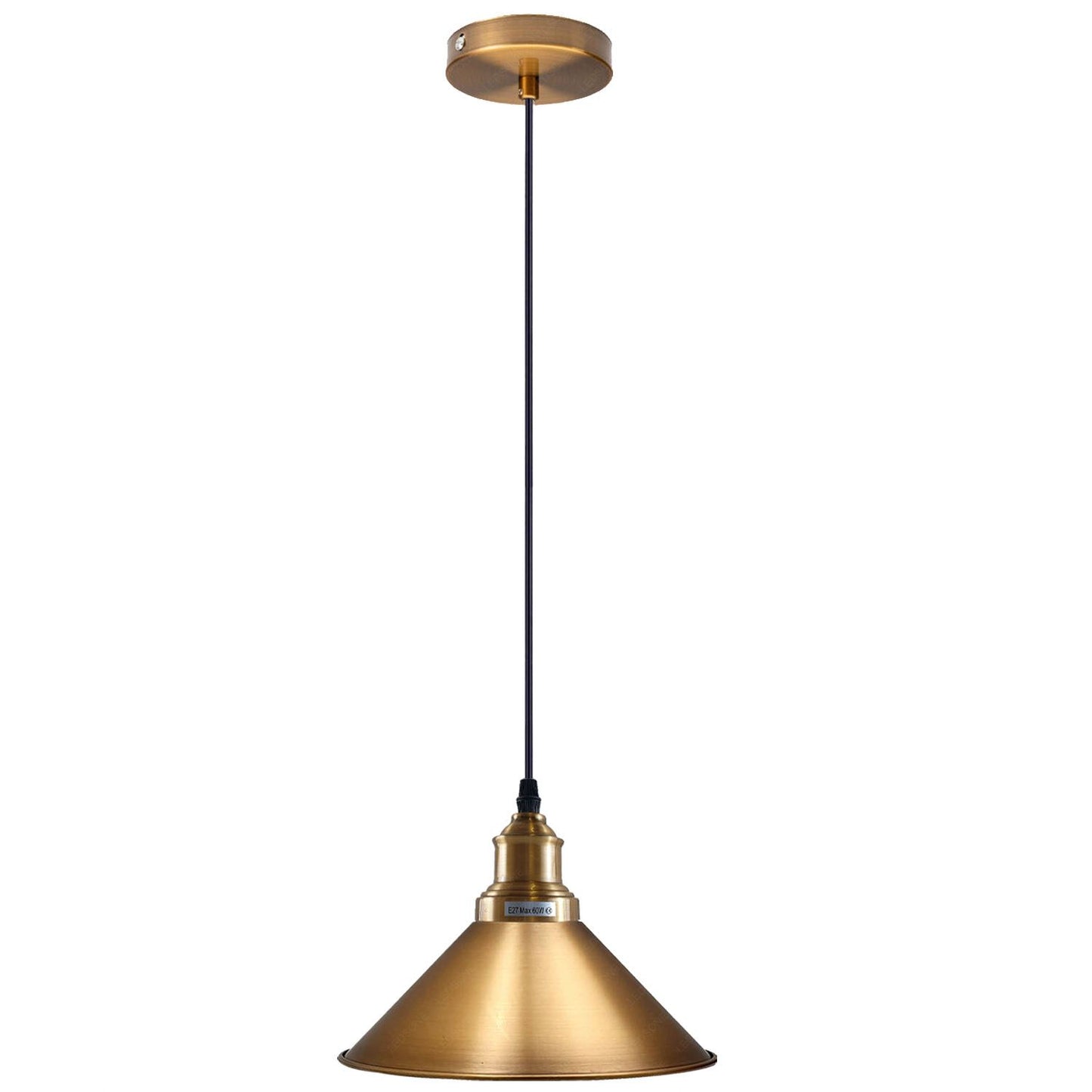 Industrial Vintage Metal Cone Shape Yellow Brass Pendant Light