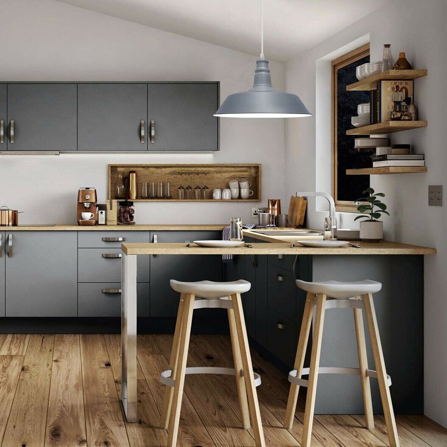 Modern Adjustable Hanging Bowl Grey Pendant Lamp E27 Holder-Application image