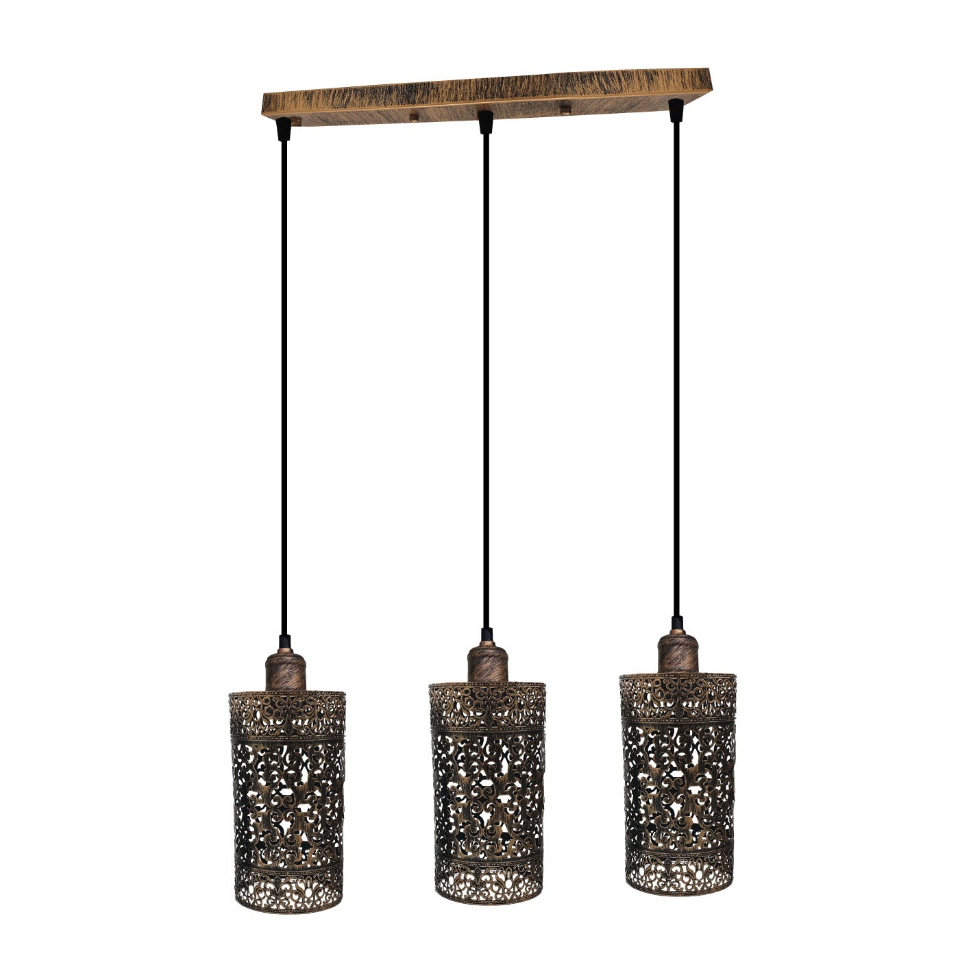 Vintage Retro 3 Way Drum Cylinder Brushed Copper Pendant Light