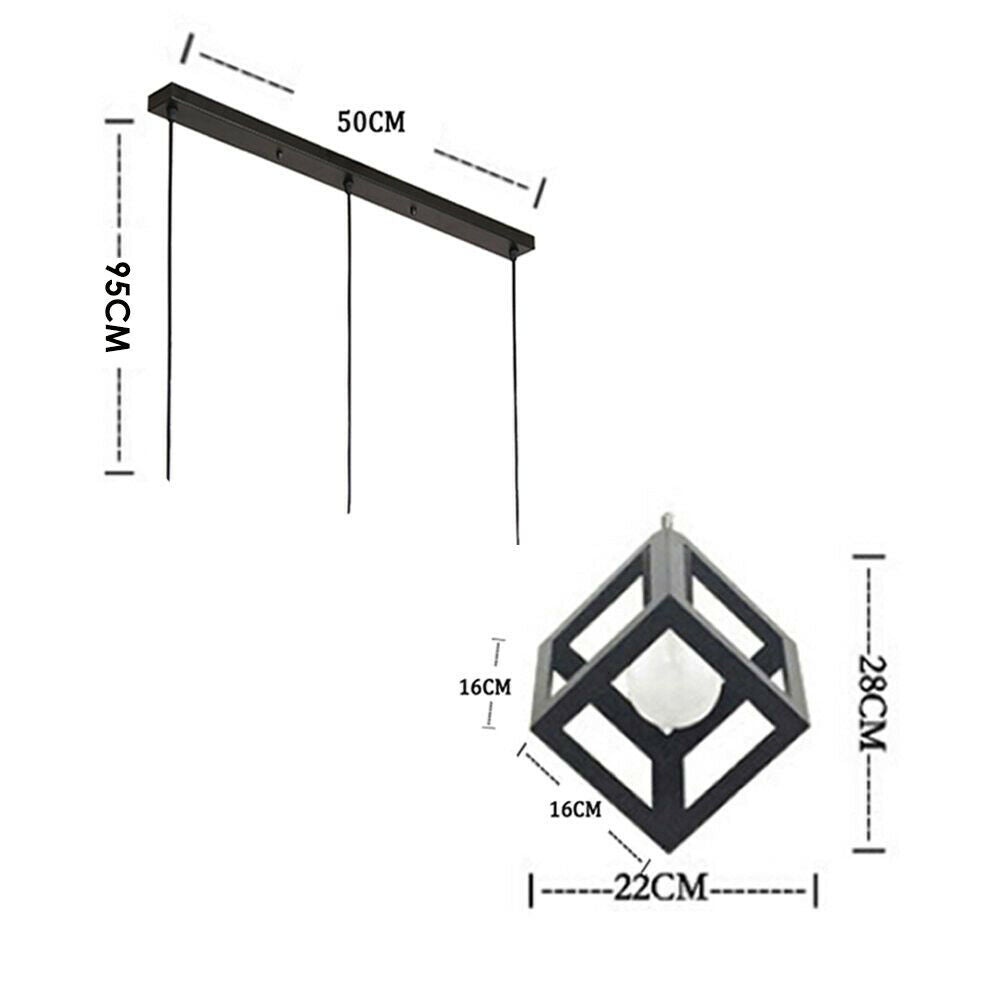 3 Head Square Ceiling Light Fitting Shade Industrial Retro Suspended Vintage Pendant - Vintagelite
