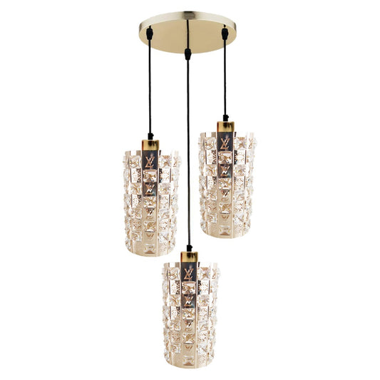 3 Outlet Pendant Ceiling E27 Crystal Glass Drum Light Shade~3143