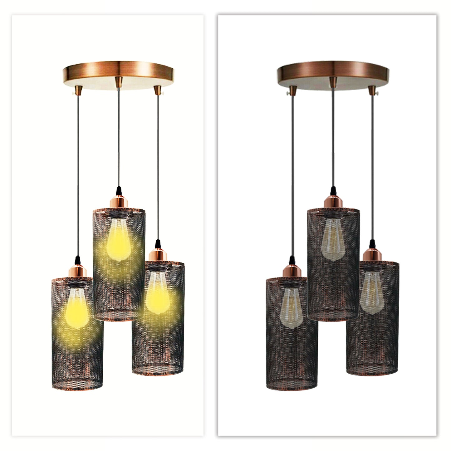 Rustic Red Retro 3 Way Drum Ceiling Rose Cage Pendant Light