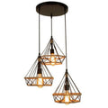 Industrial Retro Black Hemp Cage Loft 3 Light Cluster Pendant Light - Vintagelite
