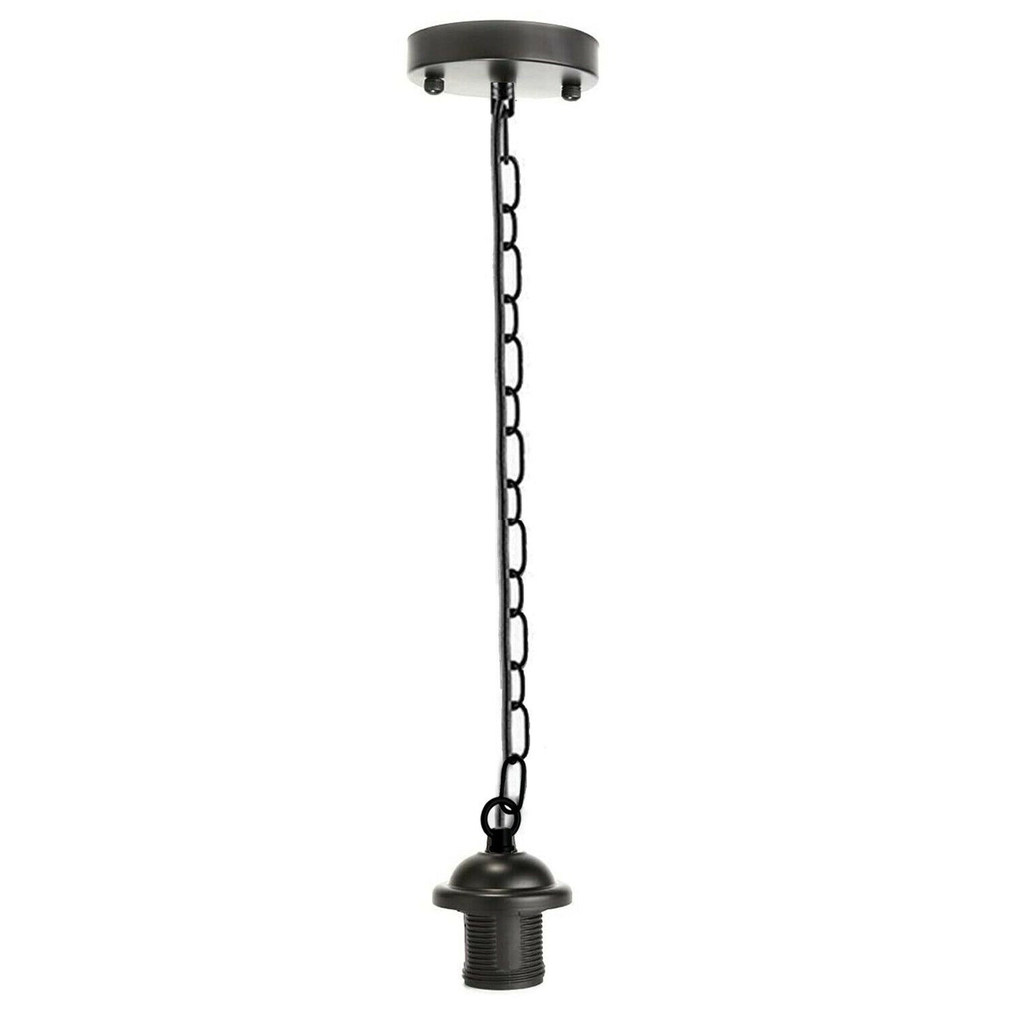 E27 Pendant Lamp Holder Metal Indoor With Ceiling Rose W10cm Chain H95cm - Black~1927 - Vintagelite