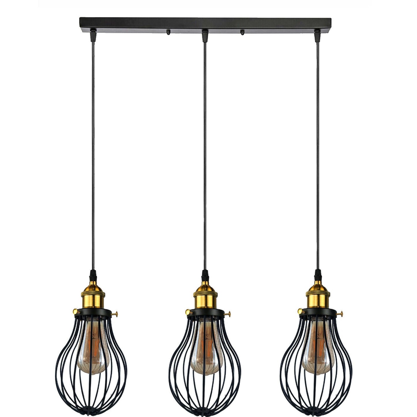 Black Metal Pendant Light Fixture with Decorative Cage
