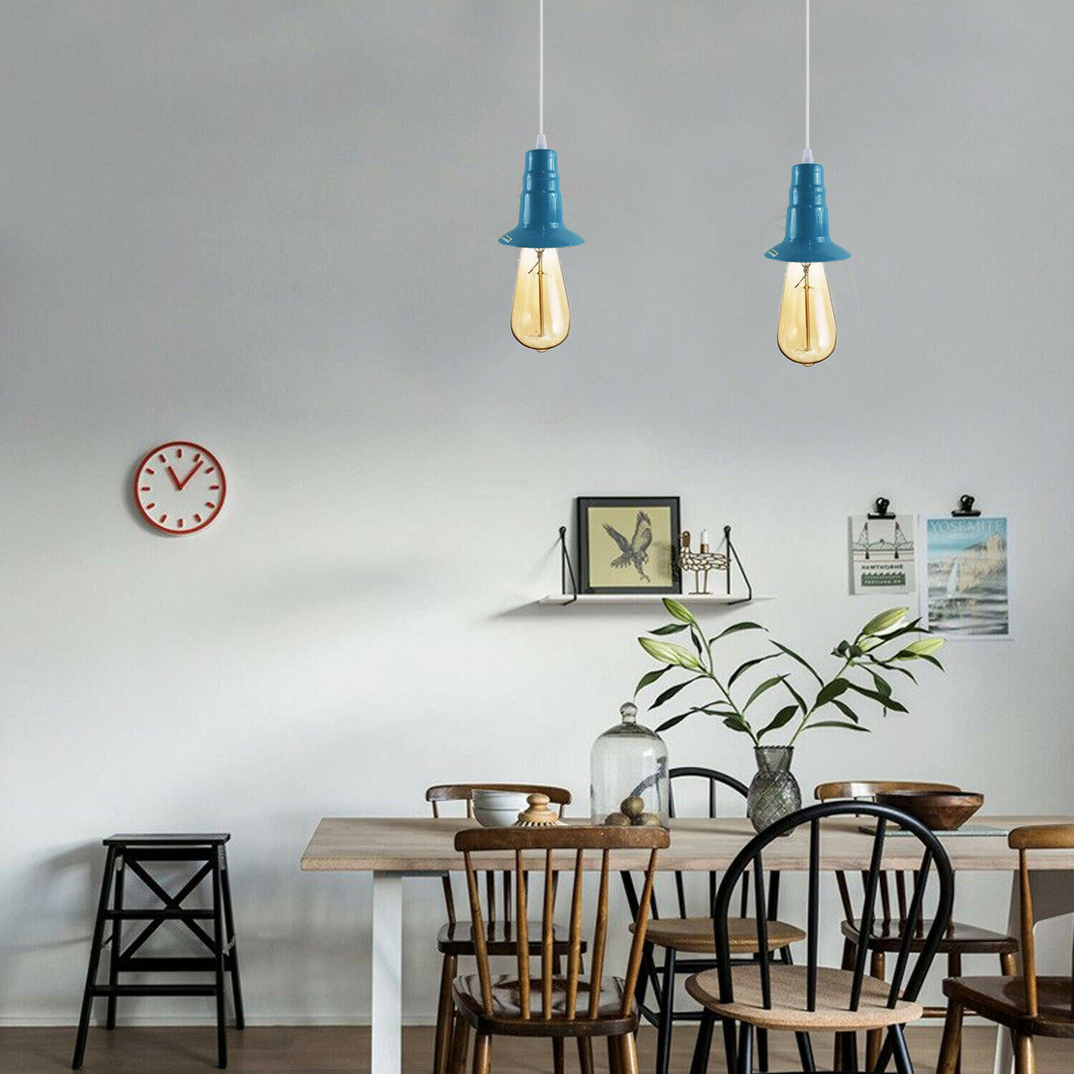 Industrial Ceiling Blue E27 Base Fitting Lamp Holder Pendant-Application Image