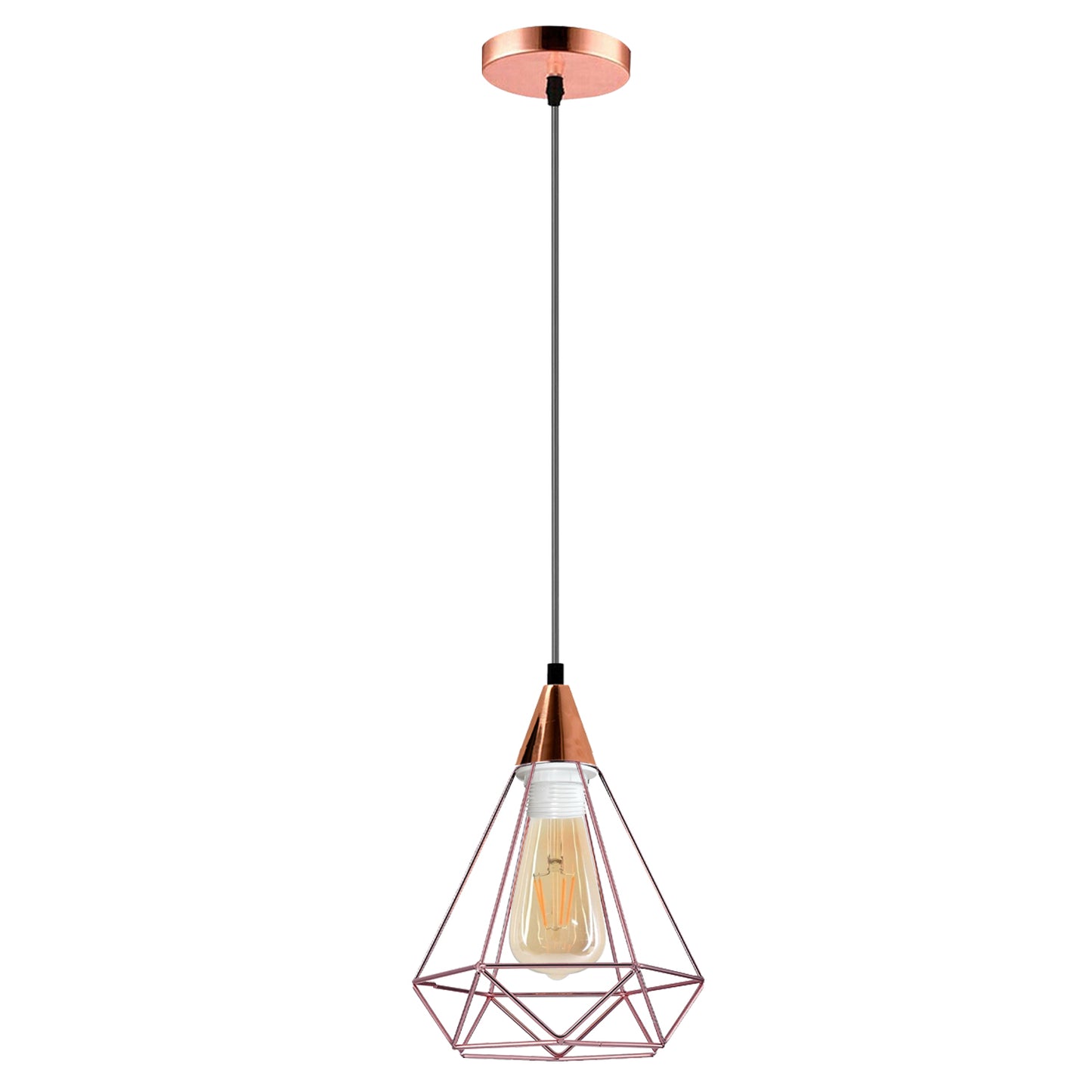 Diamond Cage Geometric Wire Black Rose Gold Pendant Light