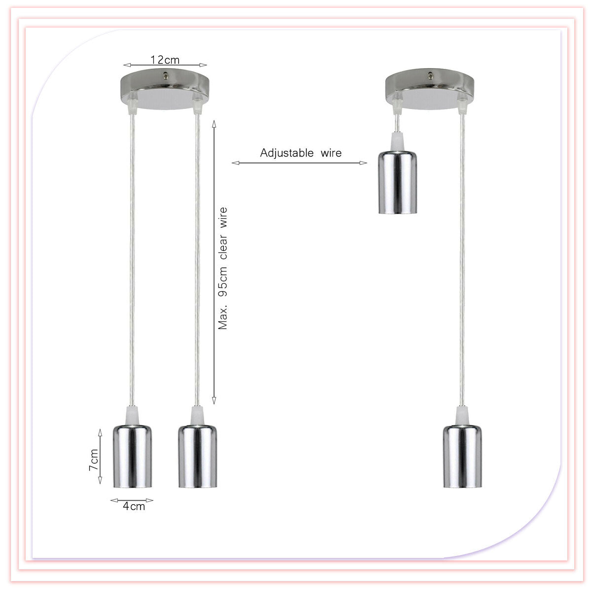 Vintage Industrial E27 Base Chrome Hanging Pendant Lamp Holder-Size image