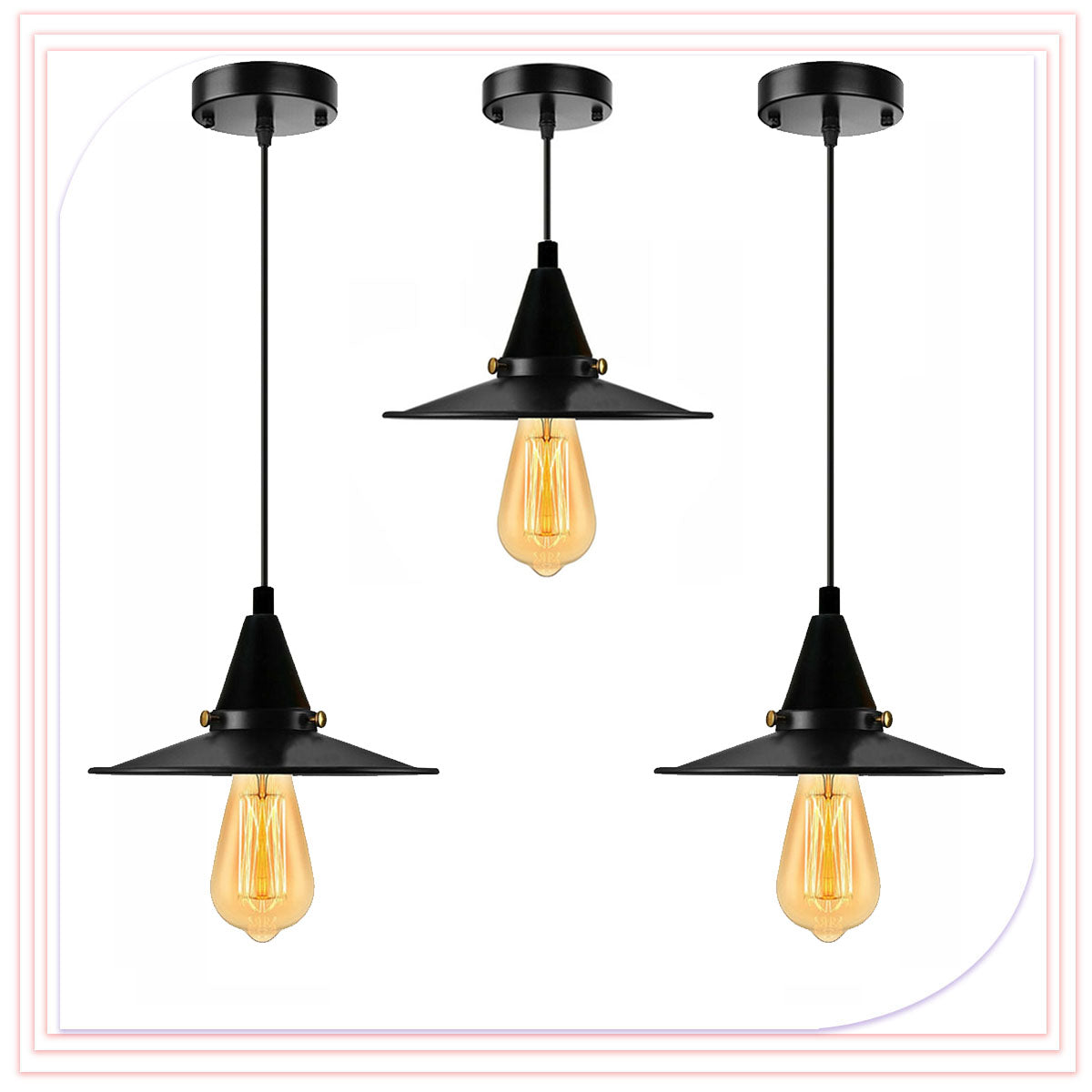 Industrial Vintage Cone Shade Black Metal Pendant Wall light