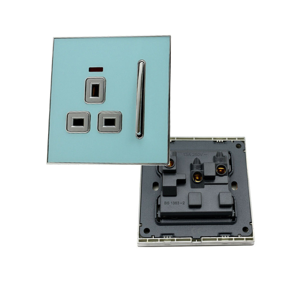 Decorative Blue Glossy Main Plug One Gang Switch Socket Full Range UK - Vintagelite