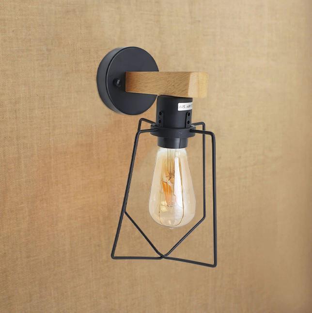 3 Pack E27 Modern Industrial Retro Wall Sconce Lights Fittings Indoor Sconce Wood Metal Lamp - Vintagelite