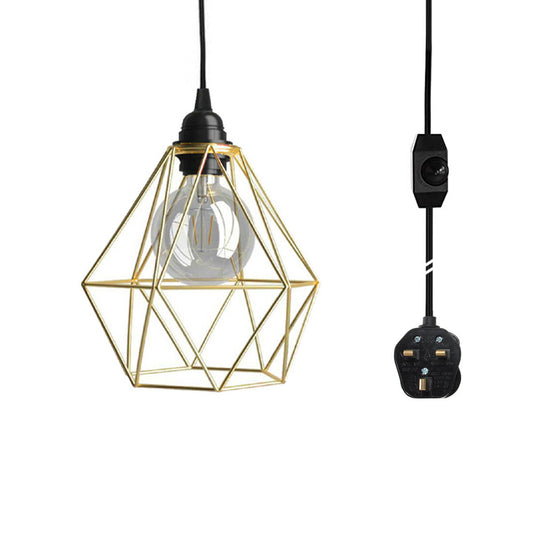 Gold Diamond Shade Dimmer Switch Plug In Hanging Pendant Lamp