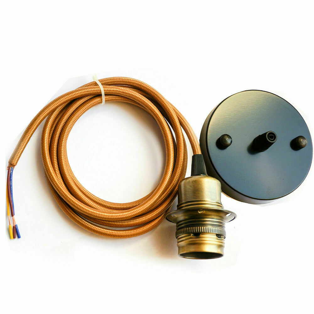 Gold Ceiling Rose Fabric Flex Hanging Pendant Light Lamp Holder