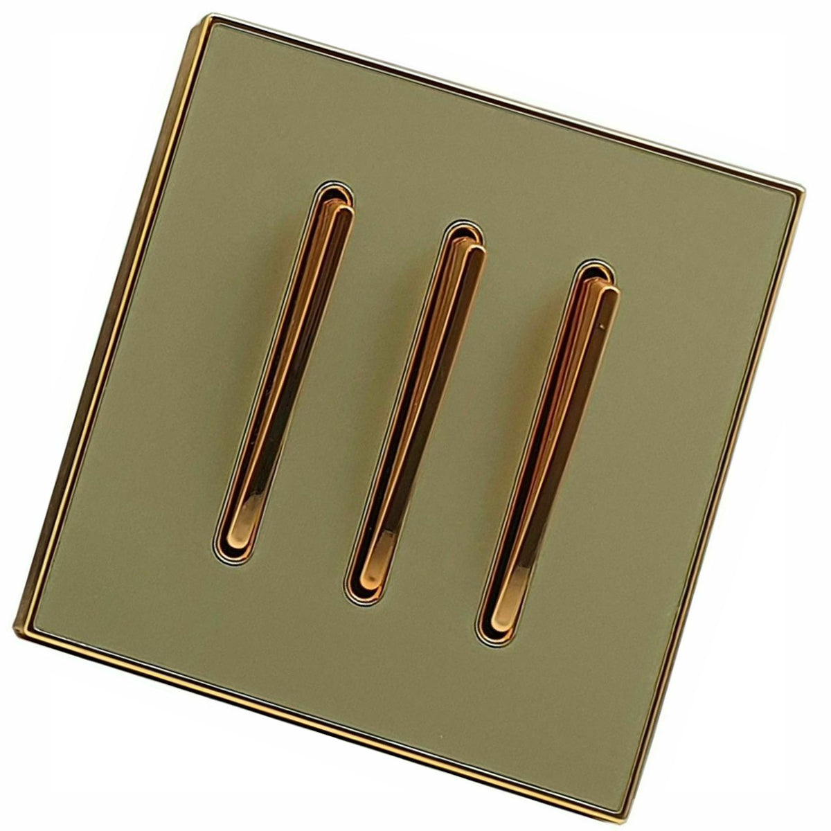 Gold Glossy Screw less Wall Light 3 Gang Switch - Vintagelite