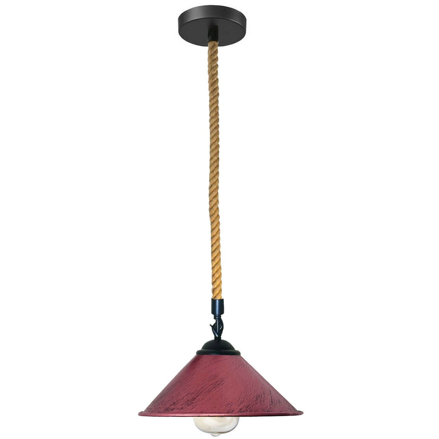 Rustic Red Industrial Hemp Rope Cone Shade Lighting Pendants