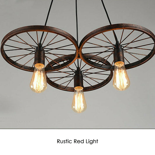 Industrial Vintage 3 Way Wheel Ceiling Hanging Pendant Lamp