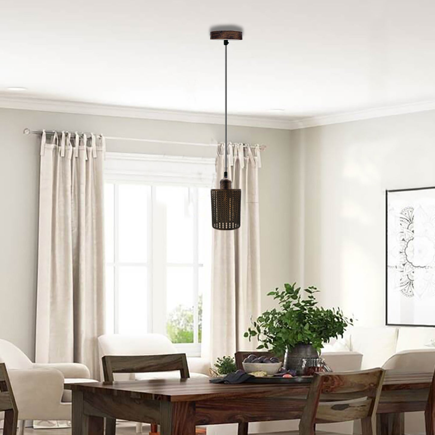 Modern Industrial Drum Metal Cage Brushed Copper Pendant Light Hallway