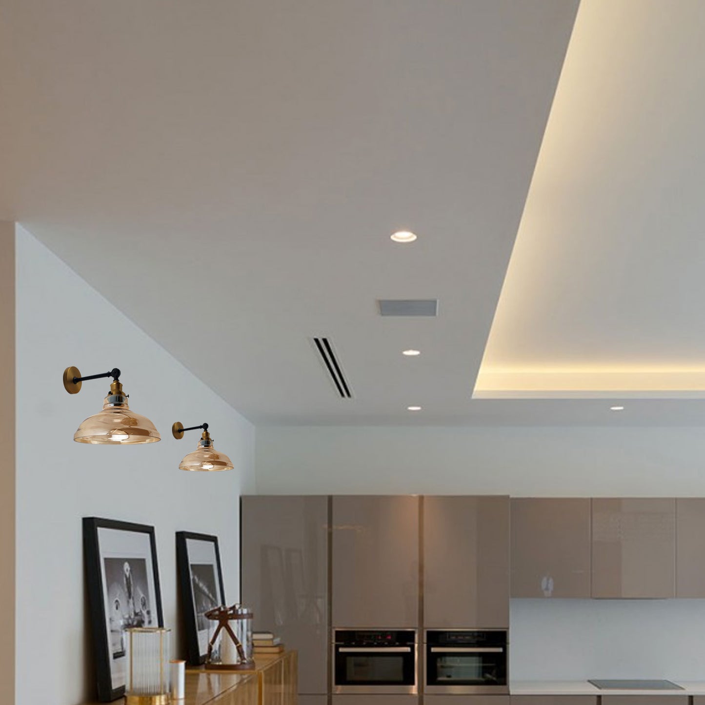 Vintage E27 Retro Wall Sconce with Amber Glass Light Shade-indoor-Application image