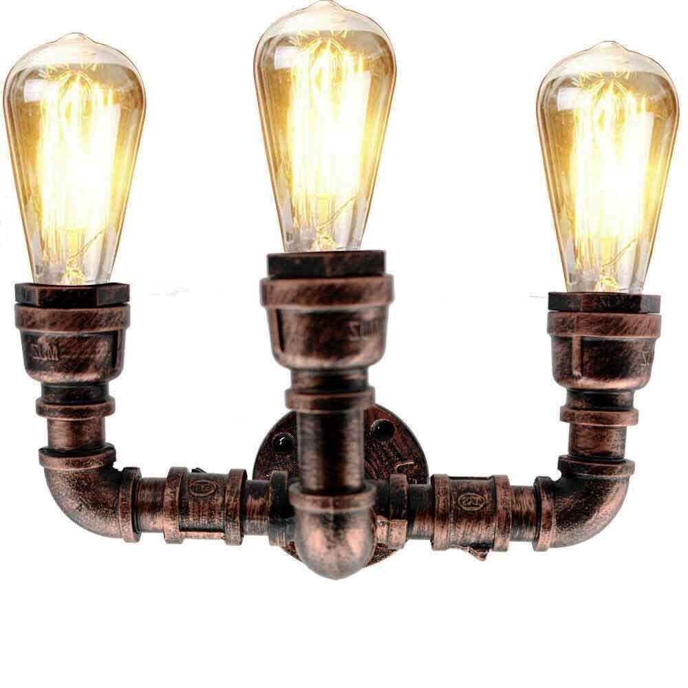 Retro Vintage Rustic Red Wall Lamps Waterpipe Iron Wall Mounted Lighting Fixture
