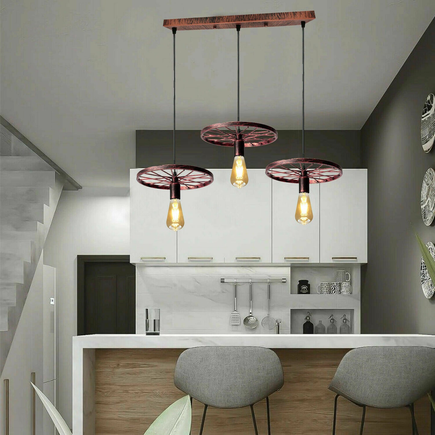 Vintage Ceiling Rose 3 Wheel Light Hanging Pendant Lamp -Application image