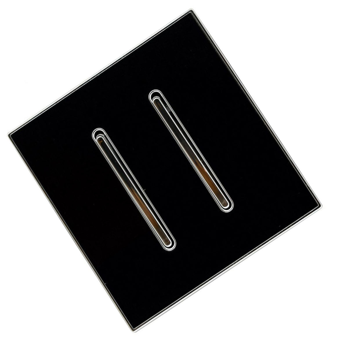 Square Glossy Black Screwless Flat plate Wall light 2 Gang switches - Vintagelite