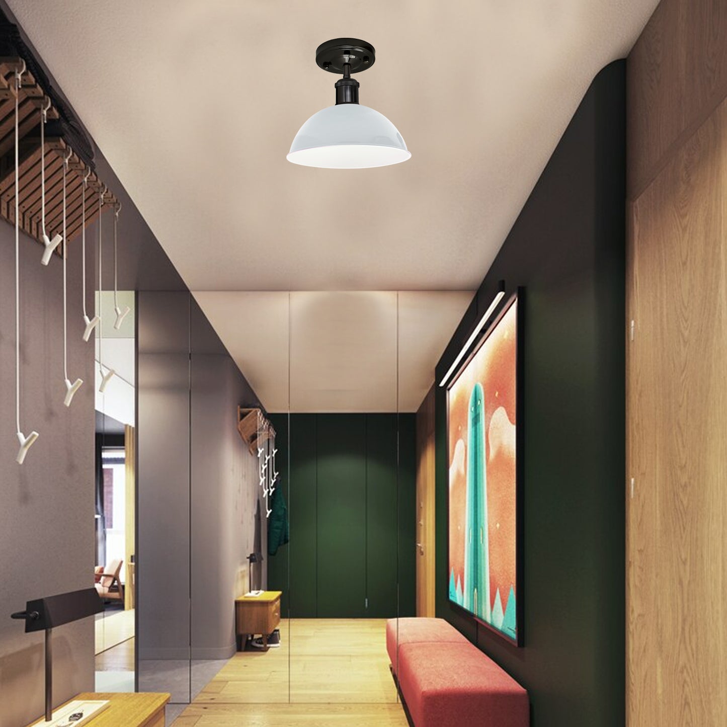 Vintage Ceiling Light Modern White Dome Pendant Lampshade~1938