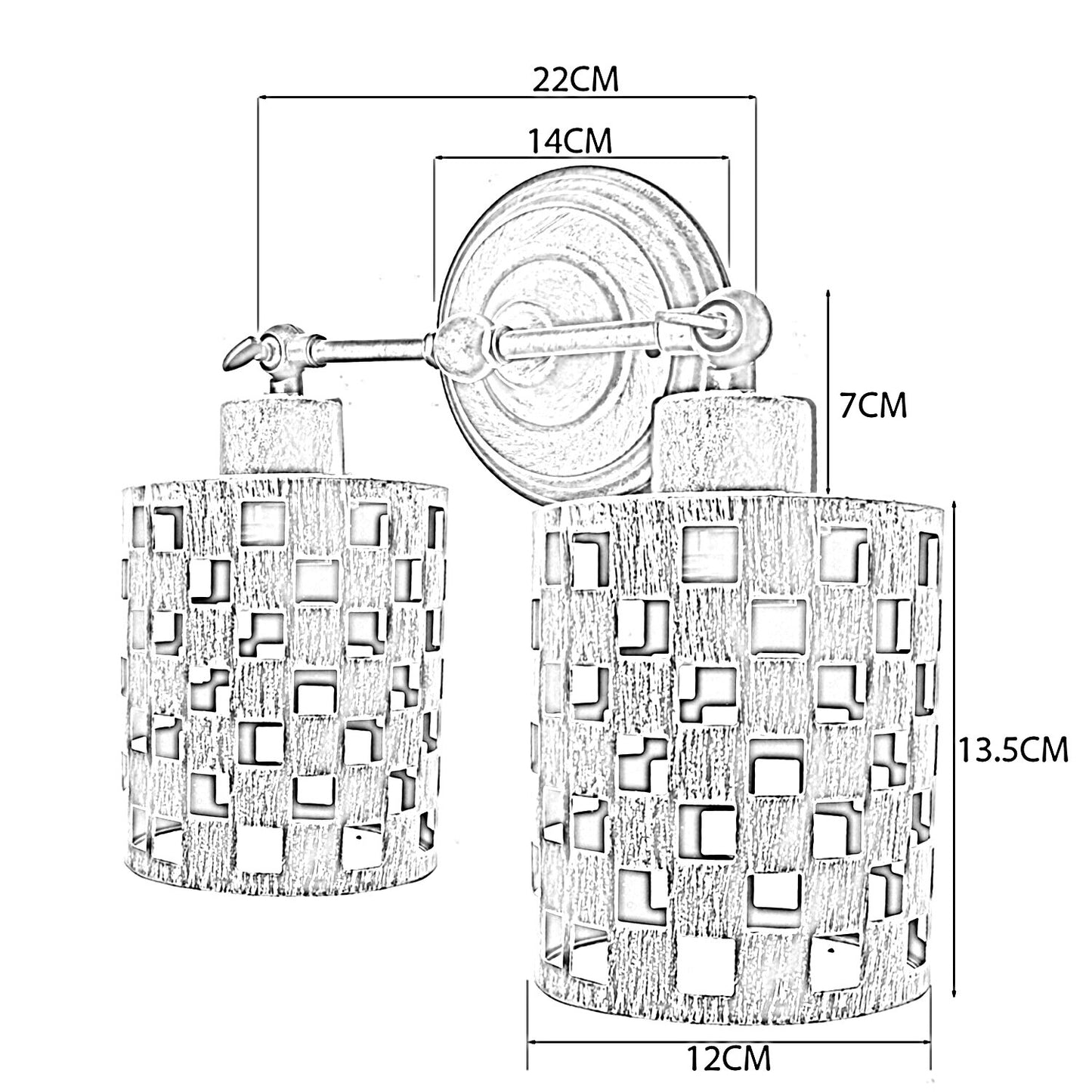 Vintage Brushed Silver Wall Scones 2 lights E27 Socket-Design Cage-Size image