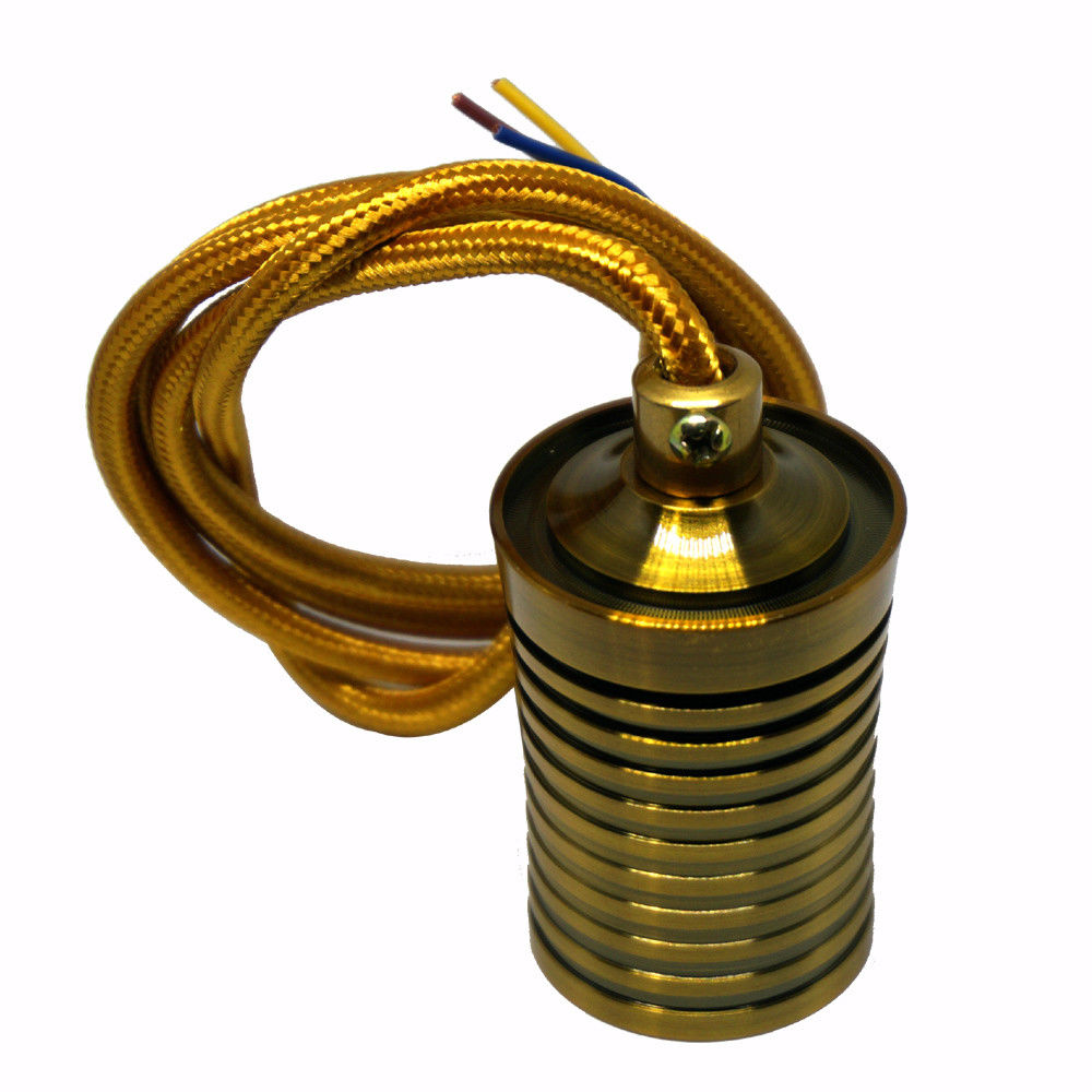 Yellow Brass Ceiling Rose Light Fabric Flex Pendant Lamp Holder E27 Screw - Vintagelite