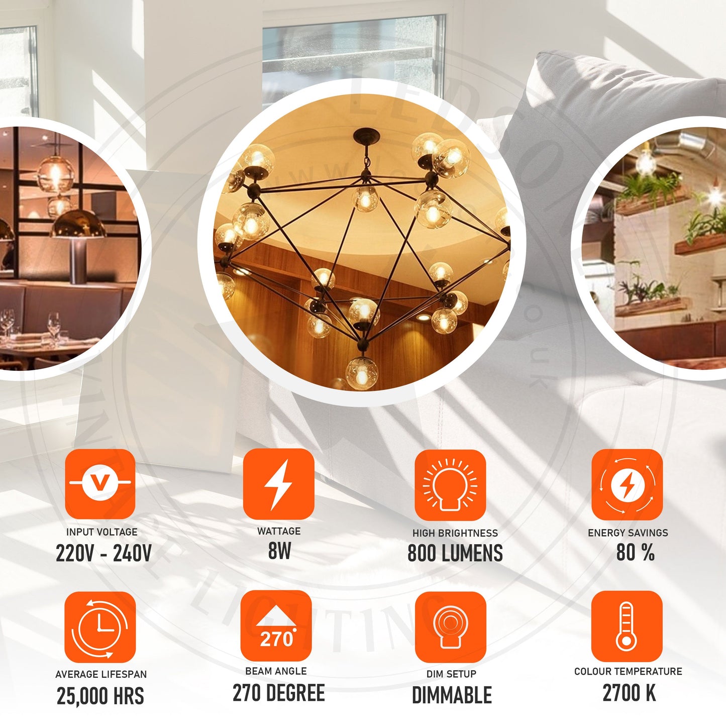 g95 8w b22 base led light bulbs uk