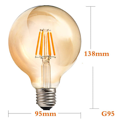 G95 E27 8W Dimmable Globe Vintage LED Retro Light collection Bulbs - Size Image
