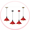Modern Vintage Red Metal Cone Shade Ceiling Pendant Light