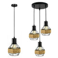 Vintage Black Wire Cage Round Ceiling Pendant Hemp Rope Light