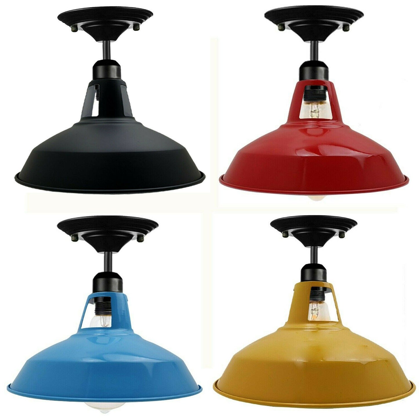 Modern Vintage Industrial Flush Mount Metal Fitting Scones Ceiling Light Shade with Screw E27 Bulb~1838