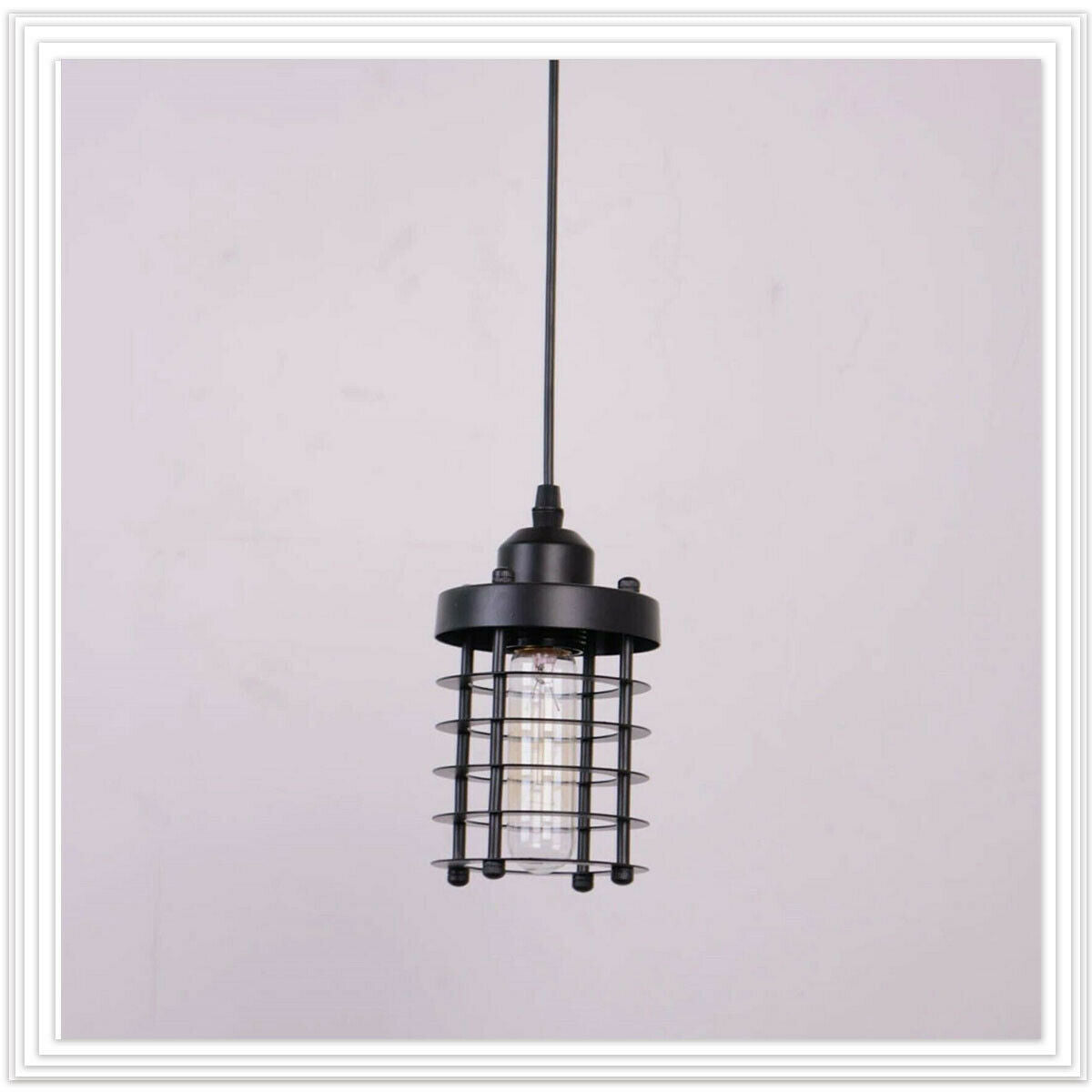 Rust Black Farmhouse Cylindrical Cage Foyer Pendant Light