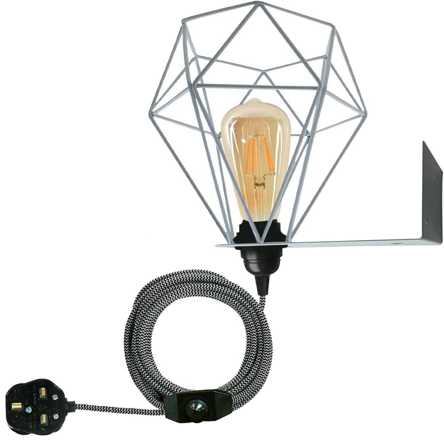 Vintage Diamond Lampshade UK Plug Pendant Light