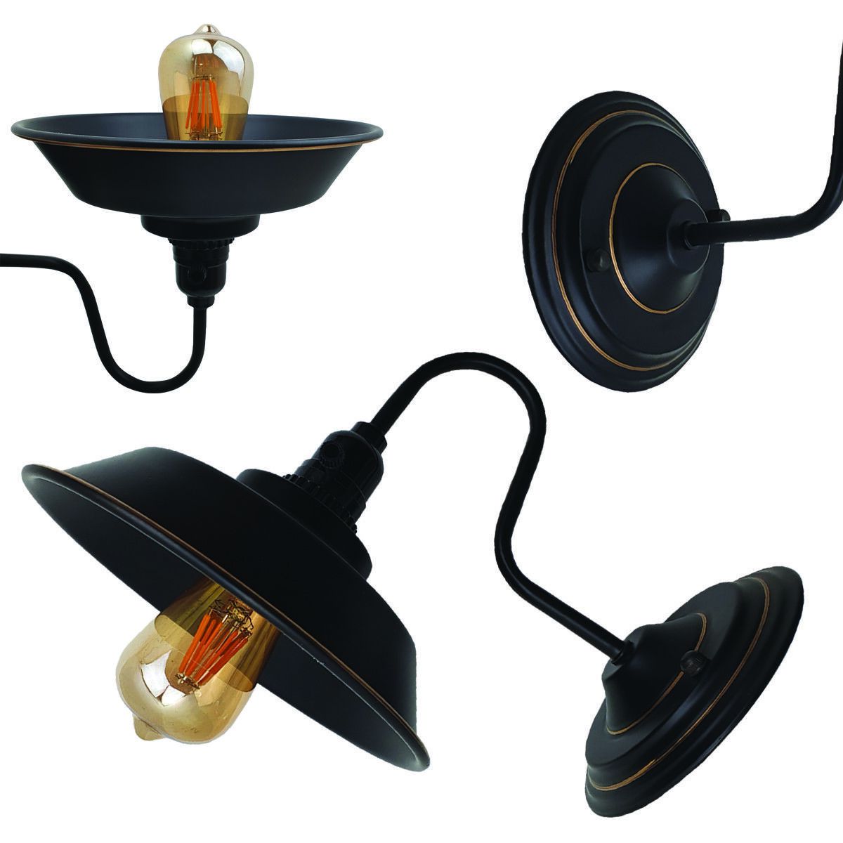 Vintage Industrial Black Swan Neck Wall Scones - E27 Indoor Wall Light