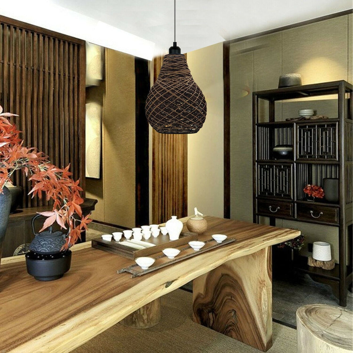 Retro 2Pack Rattan Bird Cage Shade Hanging Pendant Light-Application Image